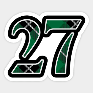 27 Sports Jersey Number Green Black Flannel Sticker